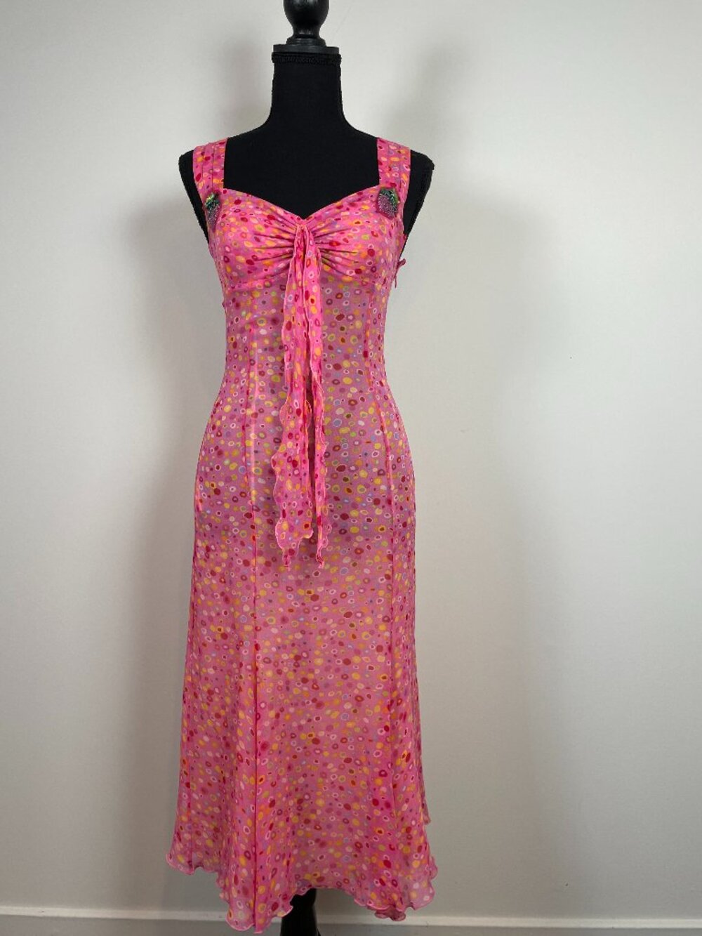 Ungaro Fever 100% Silk Pink Beaded Strawberry Dress 38